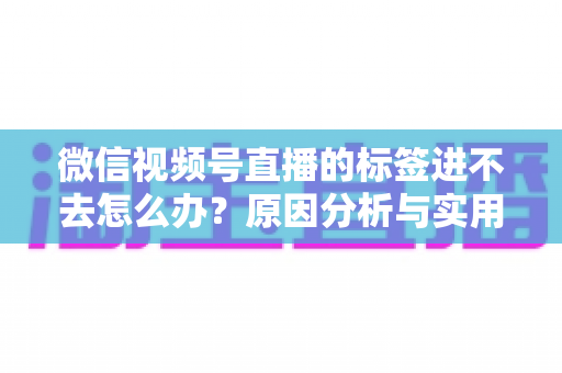 微信视频号直播的标签进不去怎么办?原因分析与实用解决指南 微信视频号直播的标签进不去怎么办?原因分析与实用解决指南
